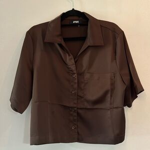 Apparis Sylvie boxy shirt in brown, size small